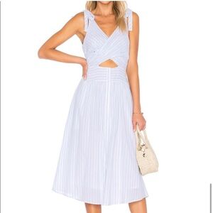 Astr the Label Nadine dress white and blue striped cutout size small